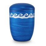 Seeurne Edition Seeurnen ozeanblau handbemalt, Wellendekor, Anhydrit-Tonolith