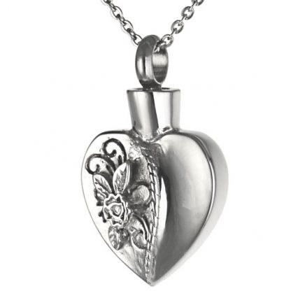 Herz in der Farbe Silber mit Rose aus Edelstahl Asche Anhänger glänzend;