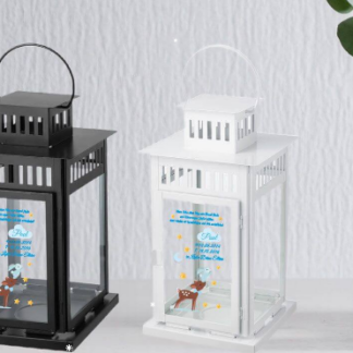 Laterne für Sternenkind mit Reh und Hase in blau;