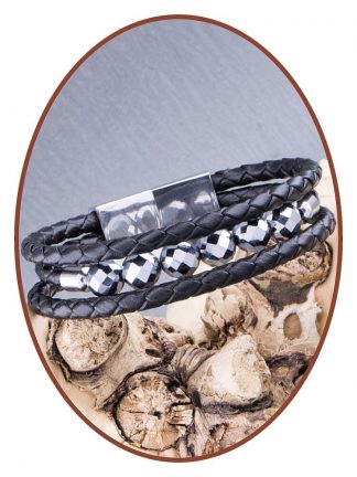 Edelstahl Leder Terahertz Perlen Asche Armband;