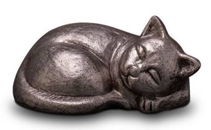 Keramik Tierurne Silber Katze;