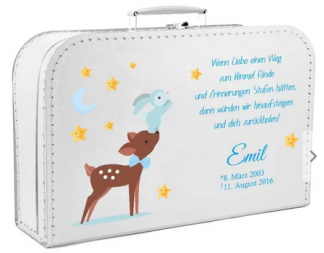 Koffer fürs Sternenkind Reh mit Hase in blau;
