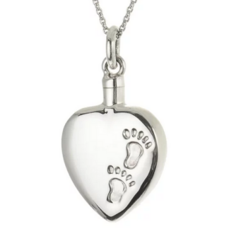 925 Sterling Silber Asche Anhänger Herz mit Fußabdrücken Hochglanz poliert;