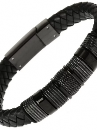 Asche Armband aus Edelstahl sowie Leder mit Elementen verziert 22 cm;