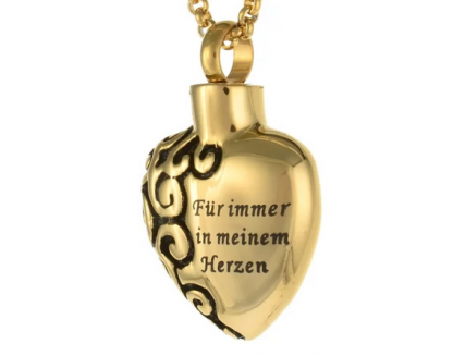 Asche Anhänger Herz "Für immer in meinem Herzen" aus Edelstahl Farbe Gold Gravur;