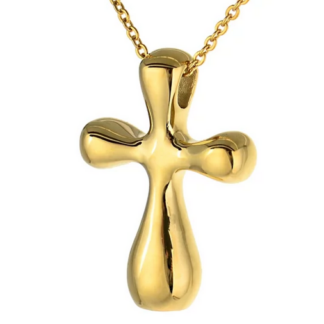 Asche Anhänger poliertes Edelstahl Kreuz abgerundet;