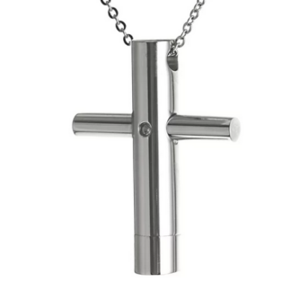 Asche Anhänger poliertes Edelstahl Kreuz rund;